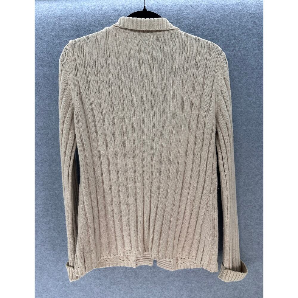 VTG Eddie Bauer Women's sz M Cotton Laine Wool Cream Chunky Knit Cardigan Y2K - Picture 2 of 8